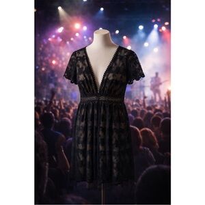 Lulu's Goth Black Lace Babydoll Dress Sz M NWT